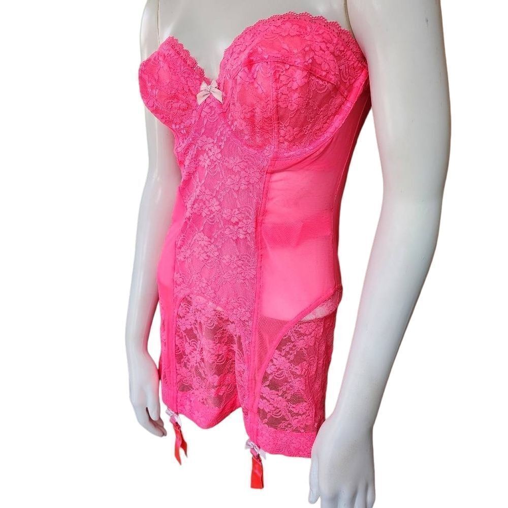 Victoria's Secret Bright Pink Lace & Mesh Strapless Babydoll (36D)